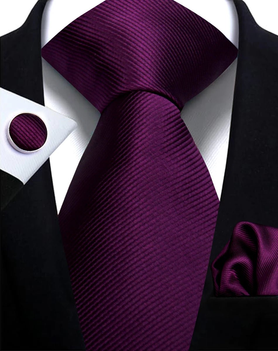 Brand Business Solid Color Ties Handkerchief Cufflink Tie Clip Pin Set For Men Formal Necktie Party Wedding Men Accessories Gift - Luzilly Bridal & Apparel