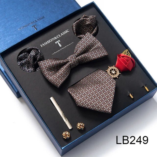 Brand Newest Design Silk Tie Set Handkerchief Pocket Squares Cufflink Bow Tie Clip Necktie Set Bussiness Wedding Suit Gift Box - Luzilly Bridal & Apparel