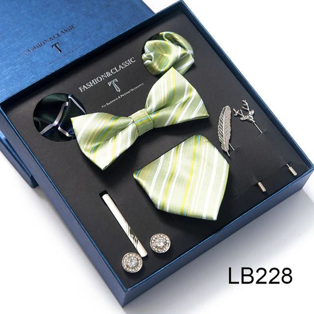 Brand Newest Design Silk Tie Set Handkerchief Pocket Squares Cufflink Bow Tie Clip Necktie Set Bussiness Wedding Suit Gift Box - Luzilly Bridal & Apparel