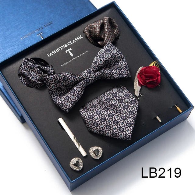 Brand Newest Design Silk Tie Set Handkerchief Pocket Squares Cufflink Bow Tie Clip Necktie Set Bussiness Wedding Suit Gift Box - Luzilly Bridal & Apparel