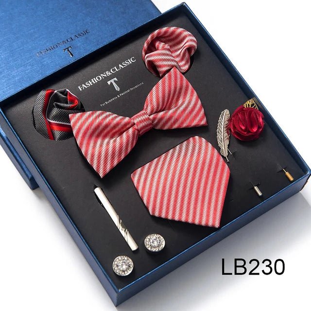 Brand Newest Design Silk Tie Set Handkerchief Pocket Squares Cufflink Bow Tie Clip Necktie Set Bussiness Wedding Suit Gift Box - Luzilly Bridal & Apparel