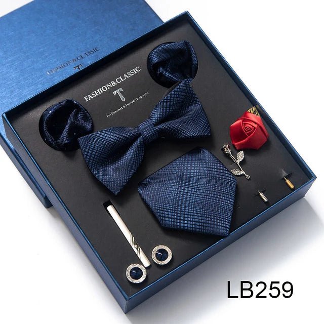 Brand Newest Design Silk Tie Set Handkerchief Pocket Squares Cufflink Bow Tie Clip Necktie Set Bussiness Wedding Suit Gift Box - Luzilly Bridal & Apparel