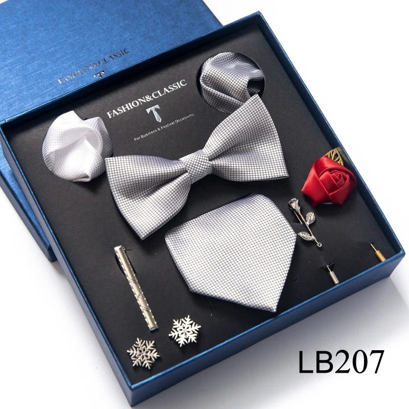 Brand Newest Design Silk Tie Set Handkerchief Pocket Squares Cufflink Bow Tie Clip Necktie Set Bussiness Wedding Suit Gift Box - Luzilly Bridal & Apparel