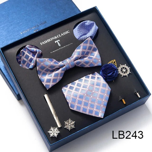 Brand Newest Design Silk Tie Set Handkerchief Pocket Squares Cufflink Bow Tie Clip Necktie Set Bussiness Wedding Suit Gift Box - Luzilly Bridal & Apparel