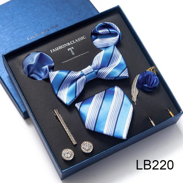 Brand Newest Design Silk Tie Set Handkerchief Pocket Squares Cufflink Bow Tie Clip Necktie Set Bussiness Wedding Suit Gift Box - Luzilly Bridal & Apparel