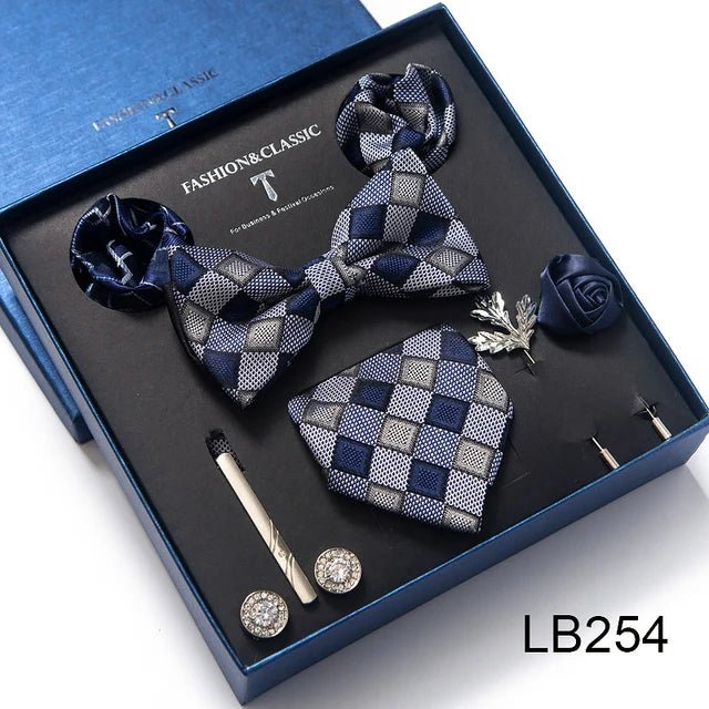 Brand Newest Design Silk Tie Set Handkerchief Pocket Squares Cufflink Bow Tie Clip Necktie Set Bussiness Wedding Suit Gift Box - Luzilly Bridal & Apparel
