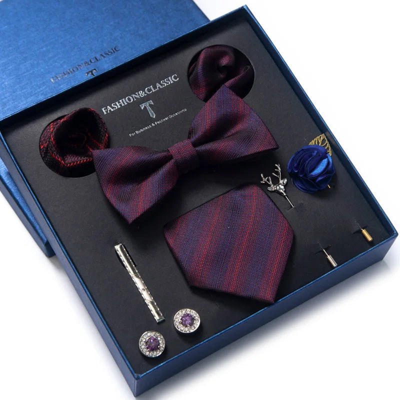 Brand Newest Design Silk Tie Set Handkerchief Pocket Squares Cufflink Bow Tie Clip Necktie Set Bussiness Wedding Suit Gift Box - Luzilly Bridal & Apparel