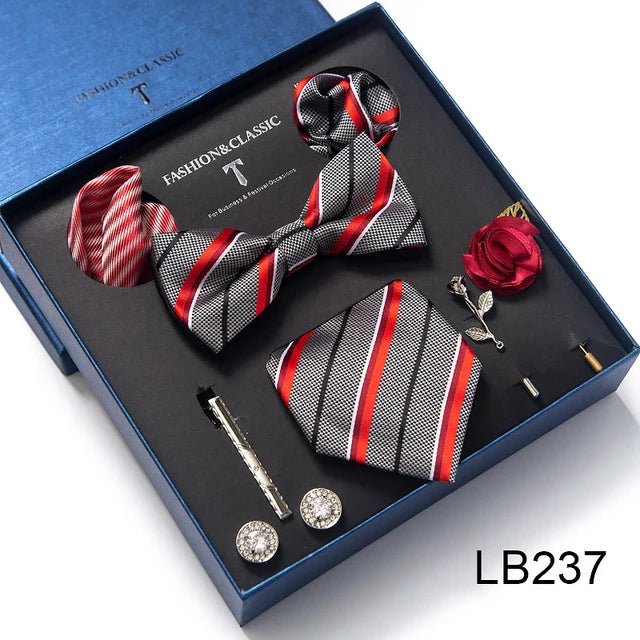 Brand Newest Design Silk Tie Set Handkerchief Pocket Squares Cufflink Bow Tie Clip Necktie Set Bussiness Wedding Suit Gift Box - Luzilly Bridal & Apparel