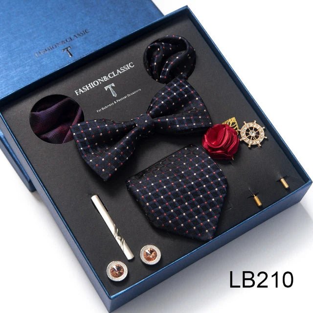 Brand Newest Design Silk Tie Set Handkerchief Pocket Squares Cufflink Bow Tie Clip Necktie Set Bussiness Wedding Suit Gift Box - Luzilly Bridal & Apparel