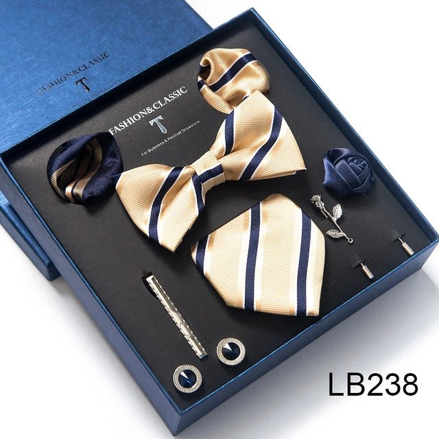 Brand Newest Design Silk Tie Set Handkerchief Pocket Squares Cufflink Bow Tie Clip Necktie Set Bussiness Wedding Suit Gift Box - Luzilly Bridal & Apparel
