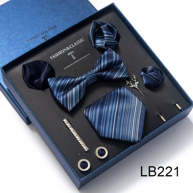 Brand Newest Design Silk Tie Set Handkerchief Pocket Squares Cufflink Bow Tie Clip Necktie Set Bussiness Wedding Suit Gift Box - Luzilly Bridal & Apparel