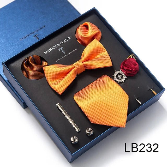 Brand Newest Design Silk Tie Set Handkerchief Pocket Squares Cufflink Bow Tie Clip Necktie Set Bussiness Wedding Suit Gift Box - Luzilly Bridal & Apparel