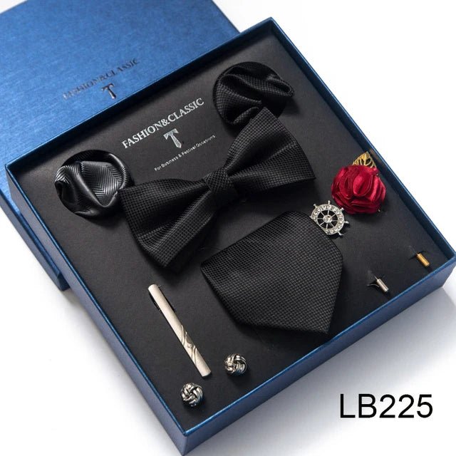 Brand Newest Design Silk Tie Set Handkerchief Pocket Squares Cufflink Bow Tie Clip Necktie Set Bussiness Wedding Suit Gift Box - Luzilly Bridal & Apparel