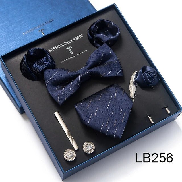 Brand Newest Design Silk Tie Set Handkerchief Pocket Squares Cufflink Bow Tie Clip Necktie Set Bussiness Wedding Suit Gift Box - Luzilly Bridal & Apparel