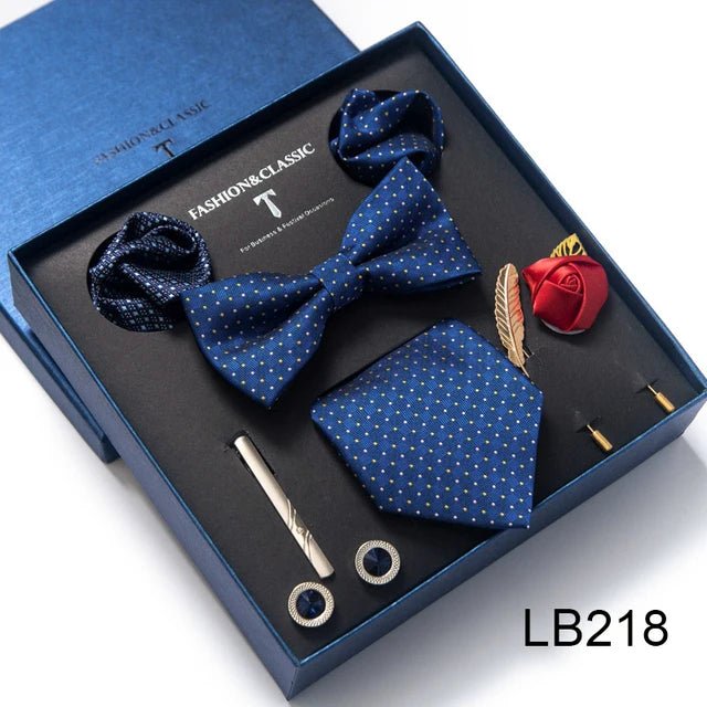 Brand Newest Design Silk Tie Set Handkerchief Pocket Squares Cufflink Bow Tie Clip Necktie Set Bussiness Wedding Suit Gift Box - Luzilly Bridal & Apparel
