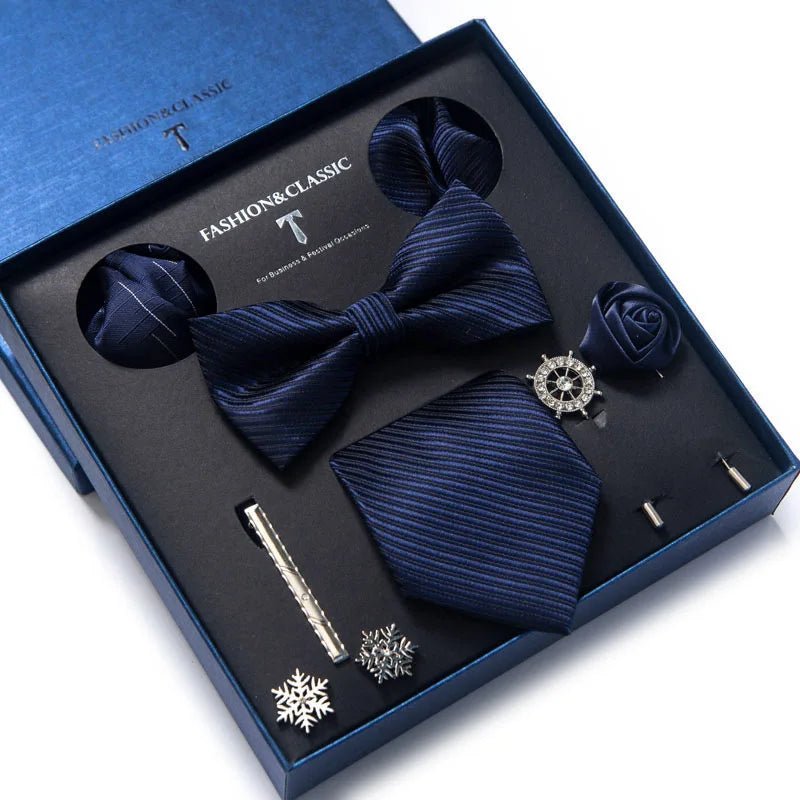 Brand Newest Design Silk Tie Set Handkerchief Pocket Squares Cufflink Bow Tie Clip Necktie Set Bussiness Wedding Suit Gift Box - Luzilly Bridal & Apparel