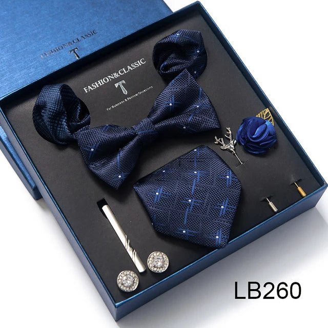 Brand Newest Design Silk Tie Set Handkerchief Pocket Squares Cufflink Bow Tie Clip Necktie Set Bussiness Wedding Suit Gift Box - Luzilly Bridal & Apparel