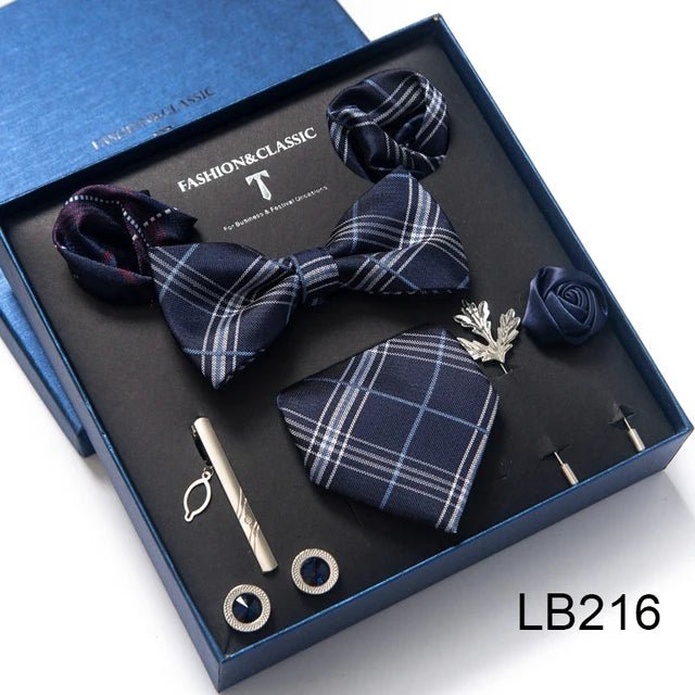 Brand Newest Design Silk Tie Set Handkerchief Pocket Squares Cufflink Bow Tie Clip Necktie Set Bussiness Wedding Suit Gift Box - Luzilly Bridal & Apparel