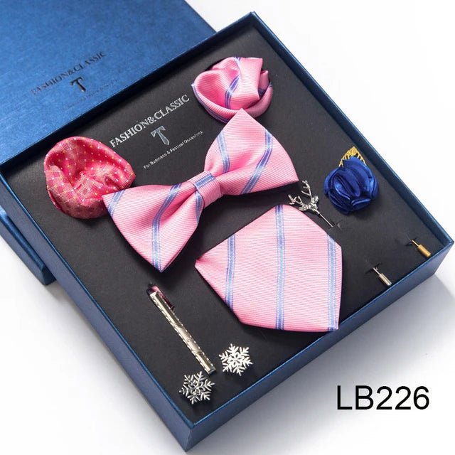 Brand Newest Design Silk Tie Set Handkerchief Pocket Squares Cufflink Bow Tie Clip Necktie Set Bussiness Wedding Suit Gift Box - Luzilly Bridal & Apparel