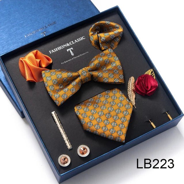 Brand Newest Design Silk Tie Set Handkerchief Pocket Squares Cufflink Bow Tie Clip Necktie Set Bussiness Wedding Suit Gift Box - Luzilly Bridal & Apparel