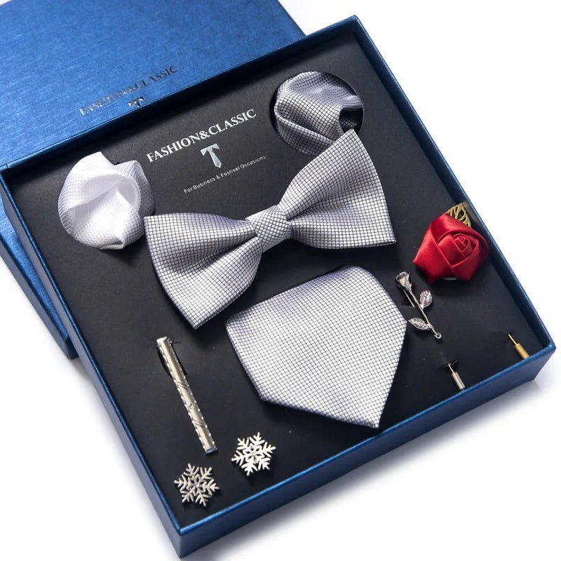 Brand Newest Design Silk Tie Set Handkerchief Pocket Squares Cufflink Bow Tie Clip Necktie Set Bussiness Wedding Suit Gift Box - Luzilly Bridal & Apparel