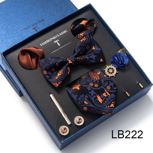 Brand Newest Design Silk Tie Set Handkerchief Pocket Squares Cufflink Bow Tie Clip Necktie Set Bussiness Wedding Suit Gift Box - Luzilly Bridal & Apparel
