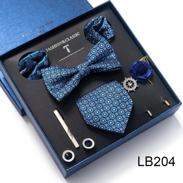Brand Newest Design Silk Tie Set Handkerchief Pocket Squares Cufflink Bow Tie Clip Necktie Set Bussiness Wedding Suit Gift Box - Luzilly Bridal & Apparel