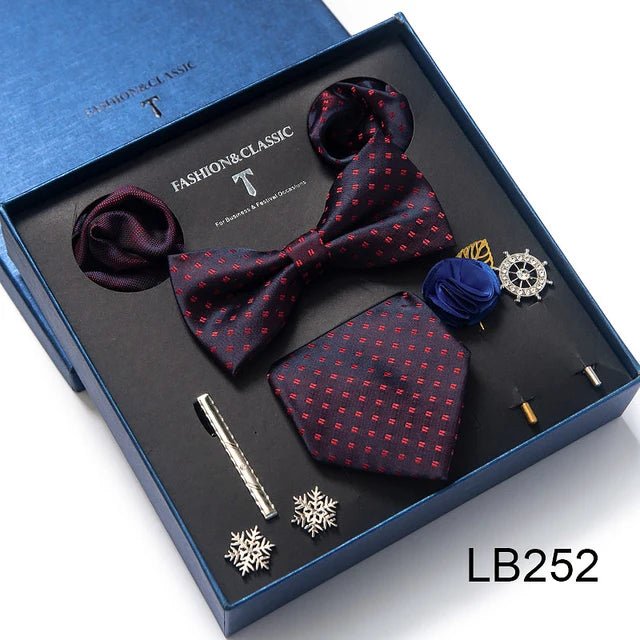 Brand Newest Design Silk Tie Set Handkerchief Pocket Squares Cufflink Bow Tie Clip Necktie Set Bussiness Wedding Suit Gift Box - Luzilly Bridal & Apparel