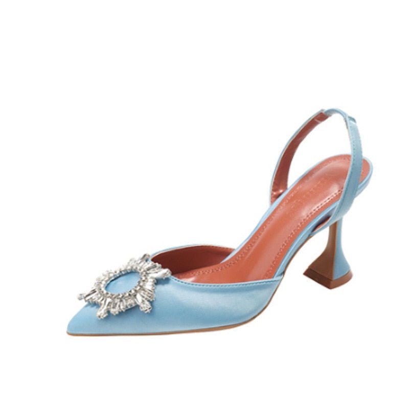 Brand women Pumps luxury Crystal Slingback High heels Summer bride Shoes Comfortable triangle Heeled Party Wedding Shoes - Luzilly Bridal & Apparel