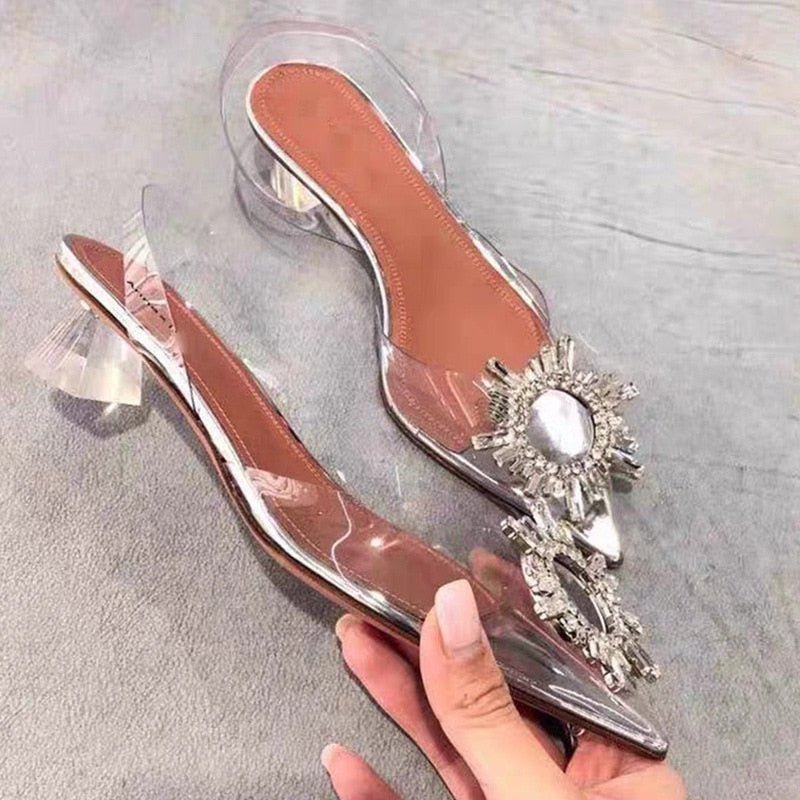 Brand women Pumps luxury Crystal Slingback High heels Summer bride Shoes Comfortable triangle Heeled Party Wedding Shoes - Luzilly Bridal & Apparel