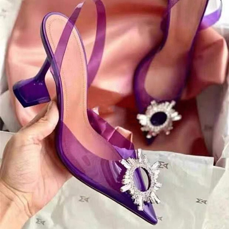Brand women Pumps luxury Crystal Slingback High heels Summer bride Shoes Comfortable triangle Heeled Party Wedding Shoes - Luzilly Bridal & Apparel