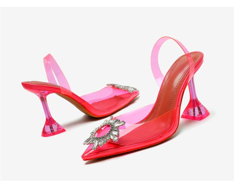 Brand women Pumps luxury Crystal Slingback High heels Summer bride Shoes Comfortable triangle Heeled Party Wedding Shoes - Luzilly Bridal & Apparel