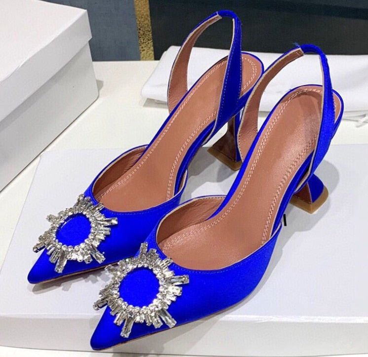 Brand women Pumps luxury Crystal Slingback High heels Summer bride Shoes Comfortable triangle Heeled Party Wedding Shoes - Luzilly Bridal & Apparel