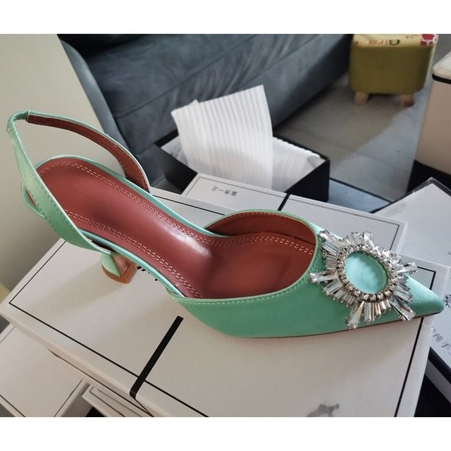 Brand women Pumps luxury Crystal Slingback High heels Summer bride Shoes Comfortable triangle Heeled Party Wedding Shoes - Luzilly Bridal & Apparel