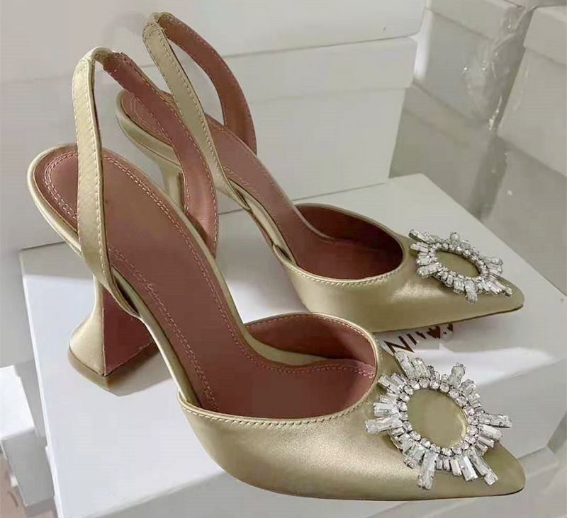 Brand women Pumps luxury Crystal Slingback High heels Summer bride Shoes Comfortable triangle Heeled Party Wedding Shoes - Luzilly Bridal & Apparel