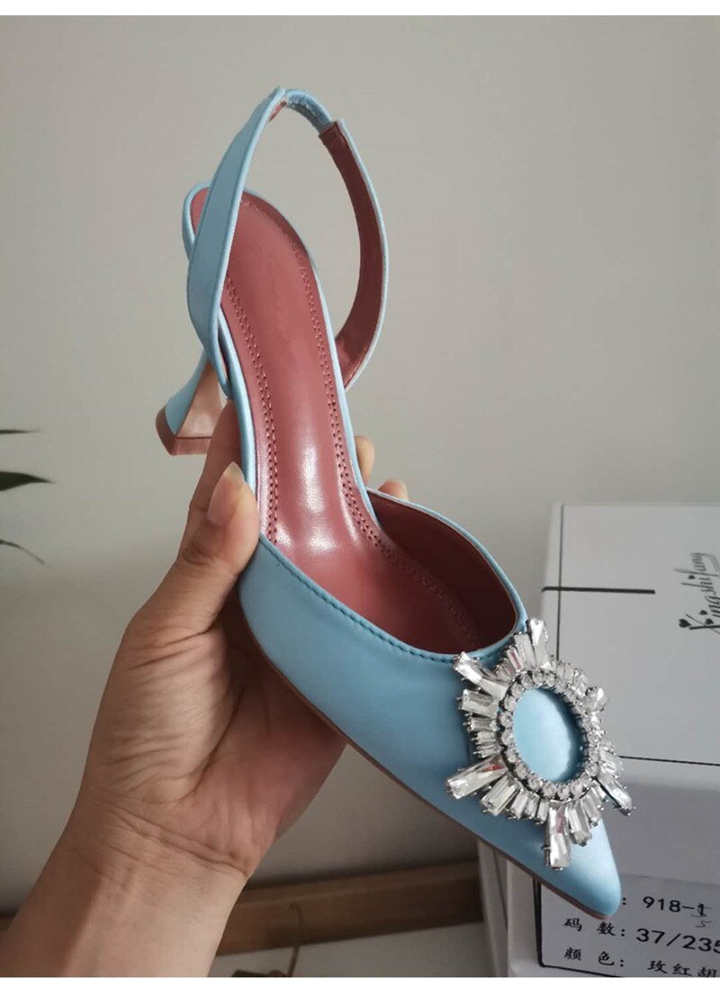 Brand women Pumps luxury Crystal Slingback High heels Summer bride Shoes Comfortable triangle Heeled Party Wedding Shoes - Luzilly Bridal & Apparel