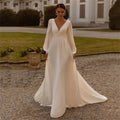 Bridal Chiffon Deep V Satin Long Sleeve Light Yarn Gown - Luzilly Bridal & Apparel