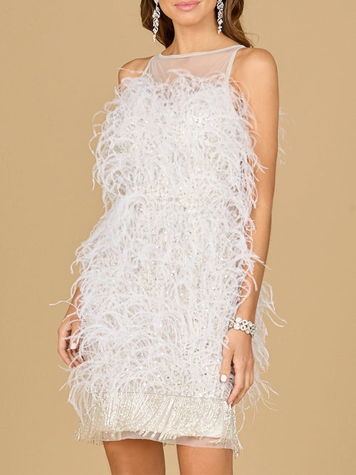 Bridal Cocktail Dress with Feathers - Luzilly Bridal & Apparel