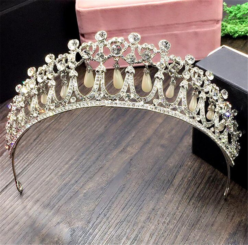 Bridal Crown Rhinestone Pearl Water Drop Hair Accessories Wedding Dress Ornaments - Luzilly Bridal & Apparel
