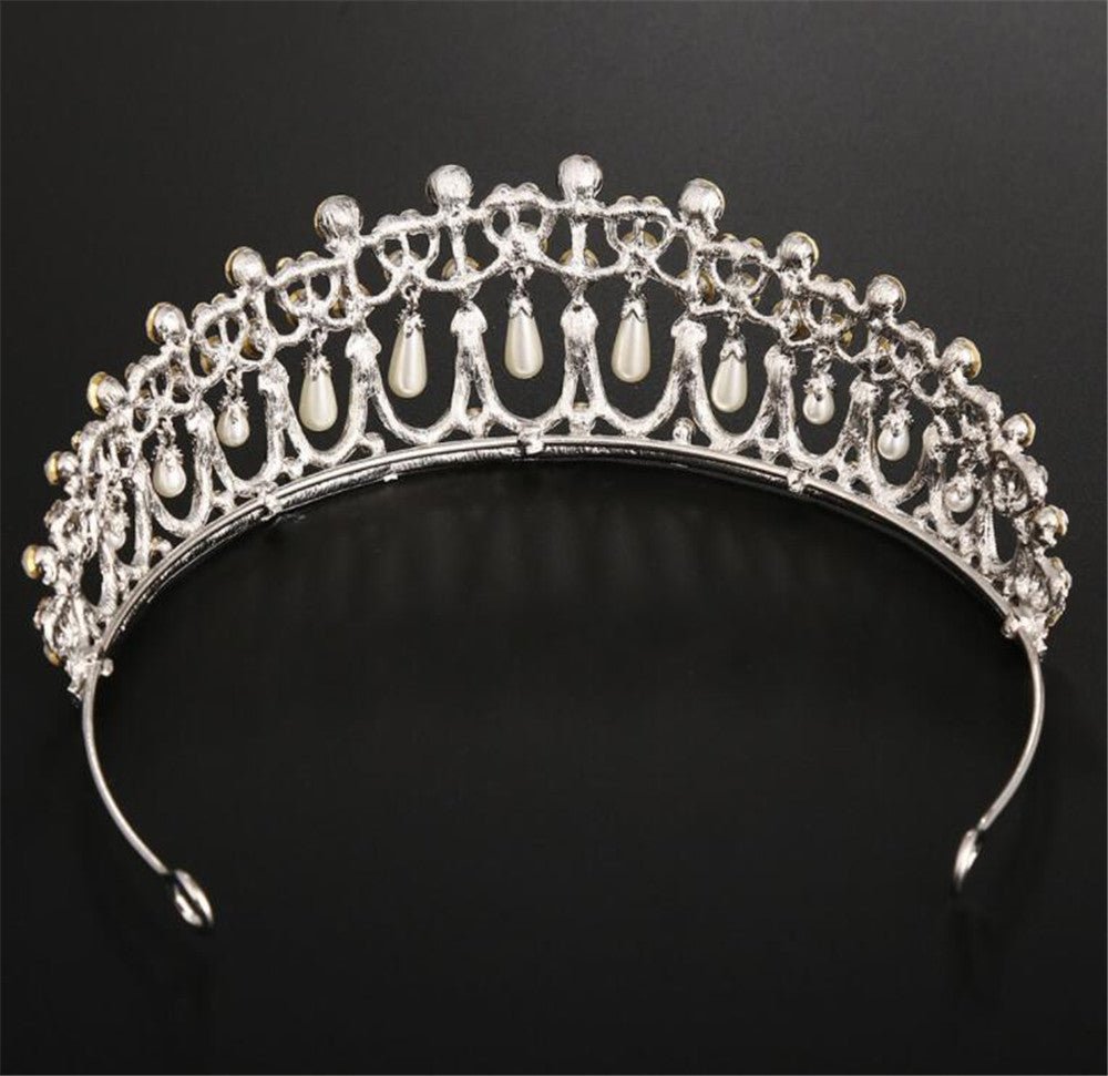 Bridal Crown Rhinestone Pearl Water Drop Hair Accessories Wedding Dress Ornaments - Luzilly Bridal & Apparel