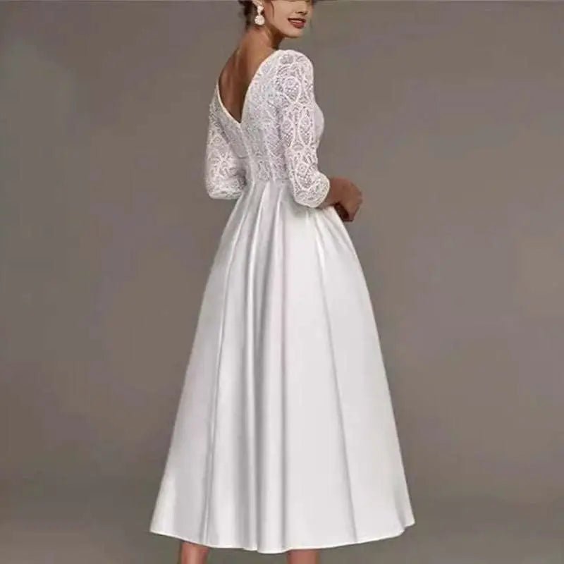 Bridal Deep V-Neck Long Sleeve Wedding Dress - Luzilly Bridal & Apparel