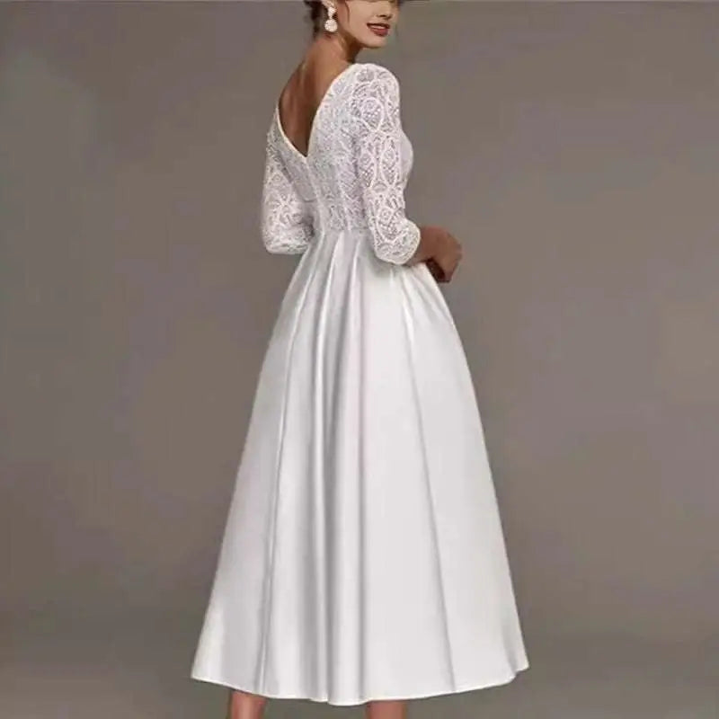 Bridal Deep V-Neck Long Sleeve Wedding Dress