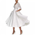 Bridal Deep V-Neck Long Sleeve Wedding Dress