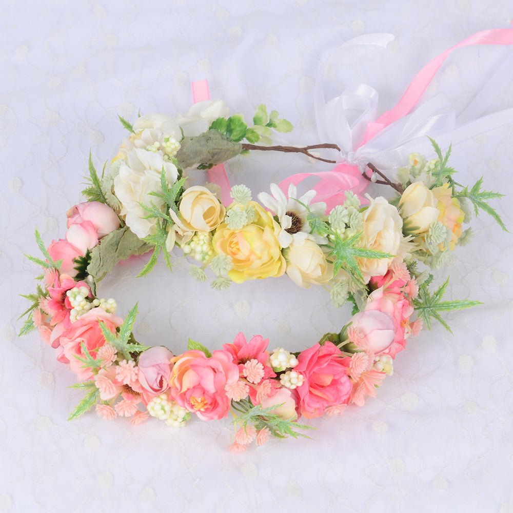 Bridal Fairy Flower Wreath Fabric Flower Starry Sky Headwear Children's Travel Photography Performance Hair Accessories Headrings - Luzilly Bridal & Apparel