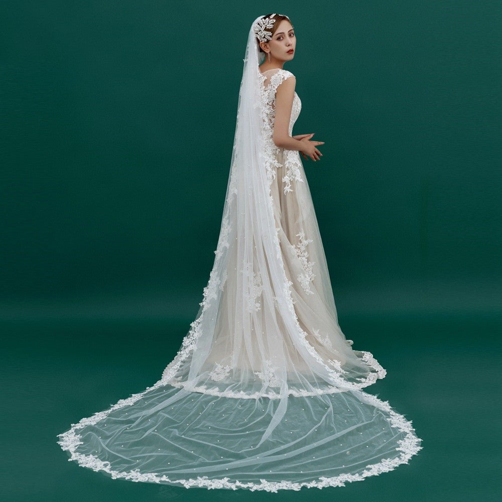 Bridal Fashion Lace Solid Color Long Veil - Luzilly Bridal & Apparel