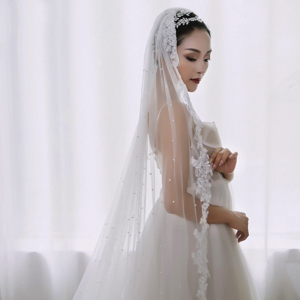 Bridal Fashion Lace Solid Color Long Veil - Luzilly Bridal & Apparel