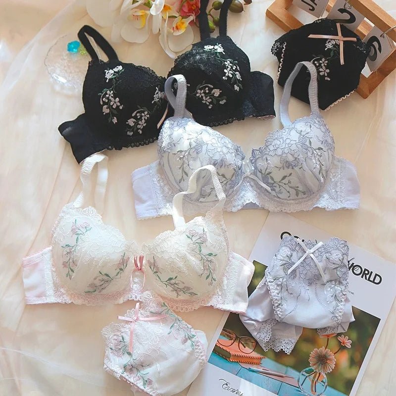 Bridal Floral Embroidery Lace Bra and Brief Set - Luzilly Bridal & Apparel