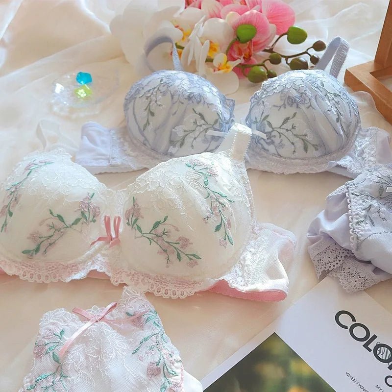 Bridal Floral Embroidery Lace Bra and Brief Set - Luzilly Bridal & Apparel