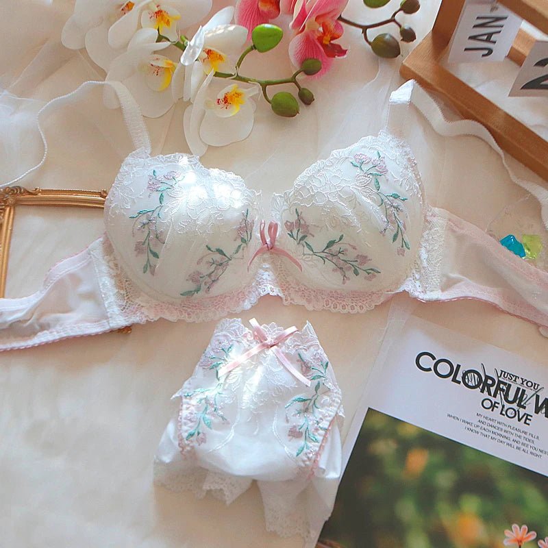 Bridal Floral Embroidery Lace Bra and Brief Set - Luzilly Bridal & Apparel