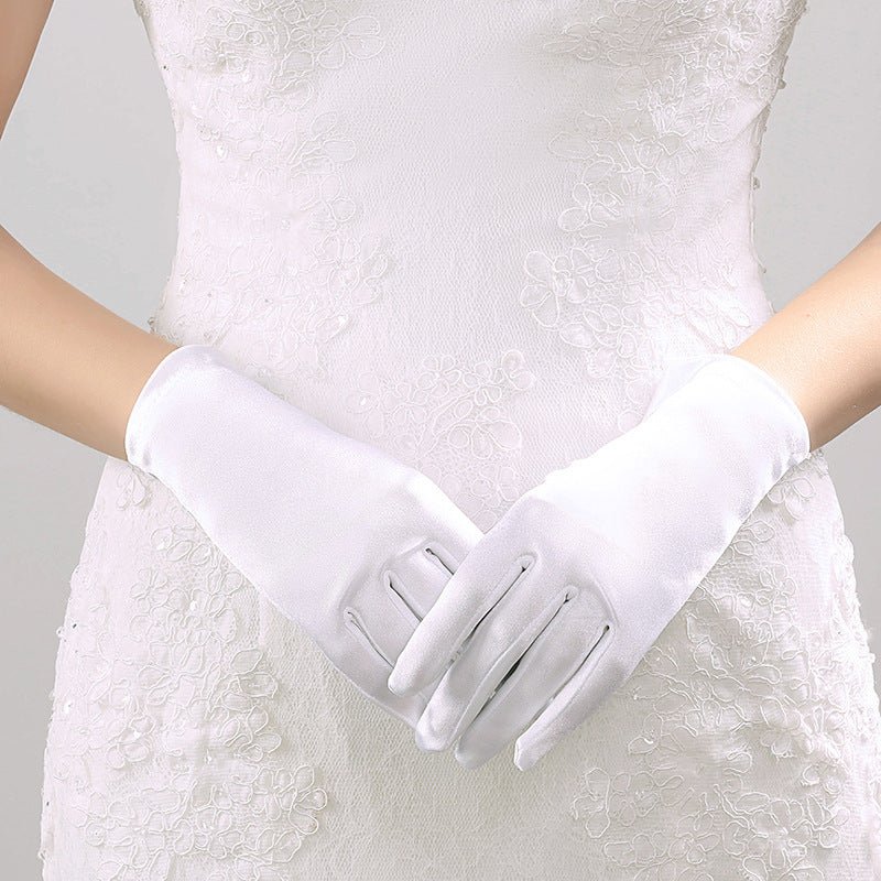 Short Satin Gloves with Bow - Luzilly Bridal & Apparel